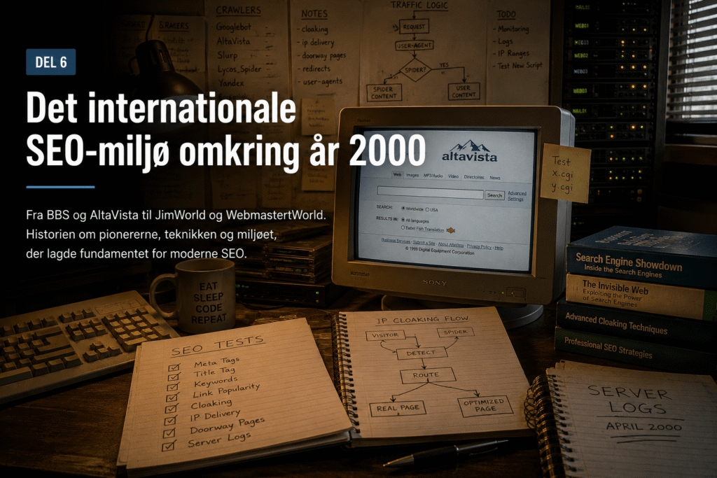 Det internationale SEO-miljø omkring år 2000 med AltaVista, JimWorld og WebmasterWorld